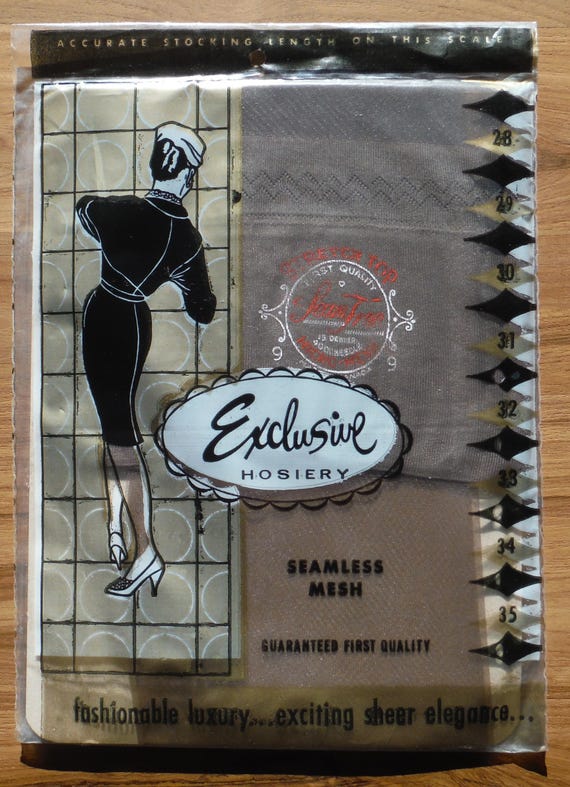 Bas Nylon HOSIERY Beige Taille 3 - 9½ - Vintage Sans Couture - Neuf Avec étiquettes