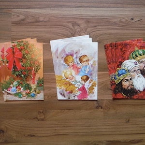 Lot de cartes de Noël vintage - Lot de cartes de Noël des années 60 - Décorations d'anges de Noël Enfant Jésus dans une crèche, cartes de Noël éphémères