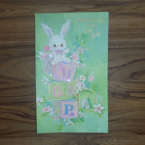 Zoete Vintage jaren 1960 nieuwe babykaart - Vintage nieuwe Baby Sparkly Gefeliciteerd kaart - Vintage '60's nieuwe Baby Boy Girl Scrapbook Ephemera