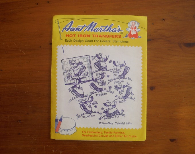 Vintage Aunt Martha's Hot Iron Transfers - #3216 Colonial Miss Days of ...