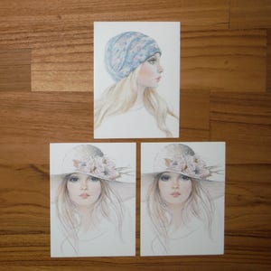 3 Mod Vintage 1970's Girl Cards - Retro Girl Gal Lady Cards - '70's Mid Century Girl Greeting Card Scrapbook Journal Ephemera