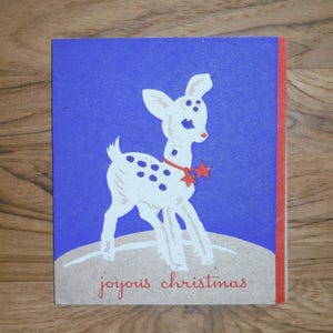 Cute Antique 1940&#39;s Christmas Card - Vintage &#39;40&#39;s Reindeer X-mas Card - Antique 1940 Christmas Greeting Card Paper Ephemera