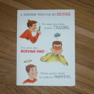 La mejor tarjeta vintage de cumpleaños para hermano: divertida tarjeta de feliz cumpleaños para hermano de los años 60, tarjeta de felicitación para hermano de los años 60, diario, efímera