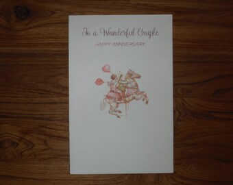 Tarjeta vintage de feliz aniversario de Holly Hobbie - Años 70 - Efímera de diario basura de Holly Hobbie de los años 70