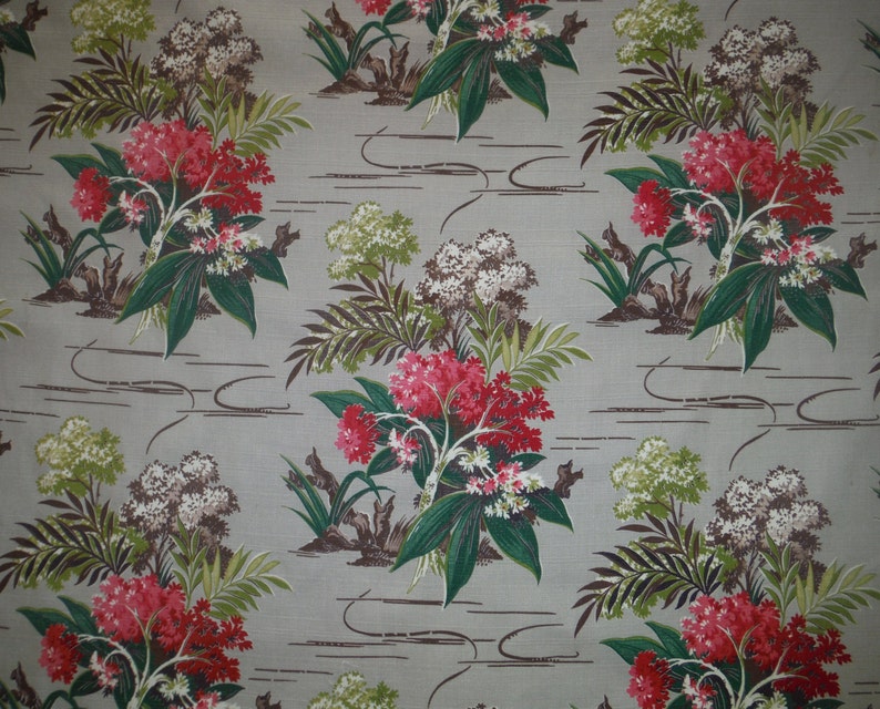 Vintage 1950 S Tropical Barkcloth Drapery Panel Etsy