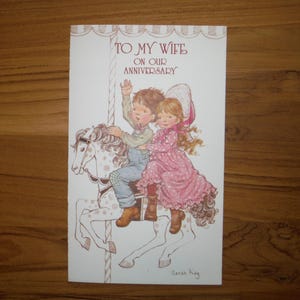 Vintage Sarah Kay Happy Anniversary Wife Card - 1970&#39;s Wife Our Anniversary Card - &#39;70&#39;s Holly Hobbie Like Junk Journal Scrap Book Ephemera