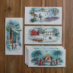 Lote vintage de tarjetas de Navidad - Lote de tarjetas de Navidad de la década de 1960 - X-mas Village Family Baby Jesus in Manger Christmas Cards Ephemera