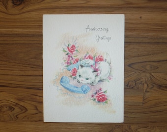 Vintage 1960's Kitten Anniversary Card - '60's Wedding Anniversary cute Cat Embossed Card - '60's Anniversary Greeting Card Ephemera