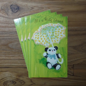Cartões fofos de chá de bebê vintage dos anos 1970 - Cartões de convites vintage para chá de bebê panda - Diário vintage para bebês recém-nascidos - Scrapbook Ephemera