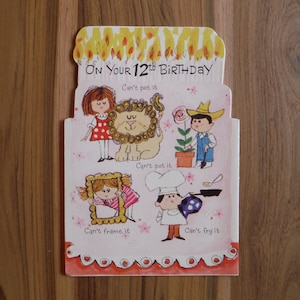 Vintage 12e anniversaire carte - Mod vintage douzième anniversaire carte - années 1970 enfant 12 ans stupide drôle joyeux anniversaire carte éphémère