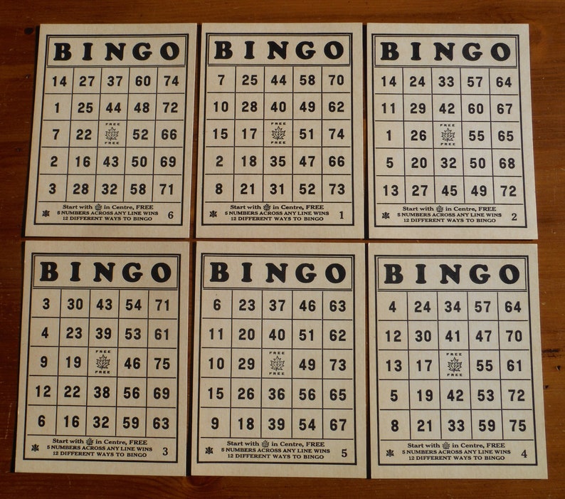 6 Vintage Bingo Cards 1950's Black Beige Cardboard Bingo | Etsy