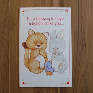 Cartão de Dia dos Namorados Vintage Godchild - Vintage Cute Animals Godchild Valentine - Cartão de Dia dos Namorados Brilhante Rabbit Tiger Bird Child Ephemera