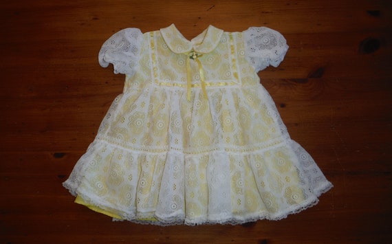 Mod Vintage Yellow & White Baby Dress - Groovy '7… - image 1