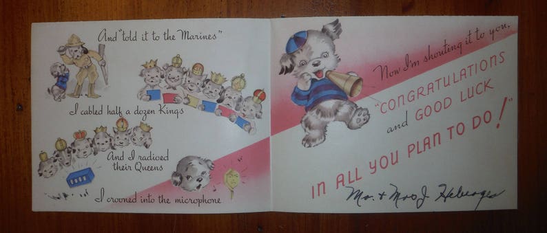Vintage 1940/'s Graduation Card Vintage School Graduation Card /'40/'s Best Congratulations Congrats Graduate Graduations Puppy Dog Card