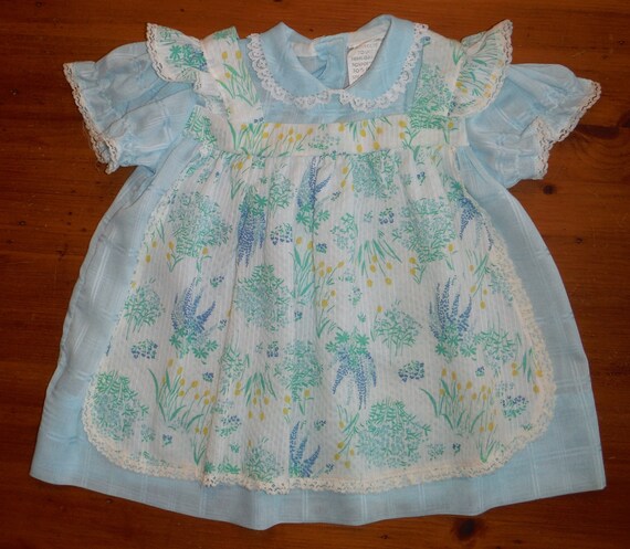 Cute Vintage Blue Apron Infant Dress - 1970's Blu… - image 2