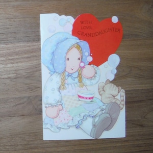 Carte de Saint-Valentin Holly Hobbie petite-fille vintage - Papeterie Holly Hobbie vintage des années 1970 - Holly Hobbie Kitten Cat Valentine Ephemera