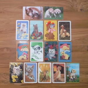 Lote de naipes antiguos con gatos y perros - Etiquetas de regalo para diarios basura antiguos, tarjetas de intercambio, grupos de naipes efímeros - Tarjetas de gatitos y cachorros