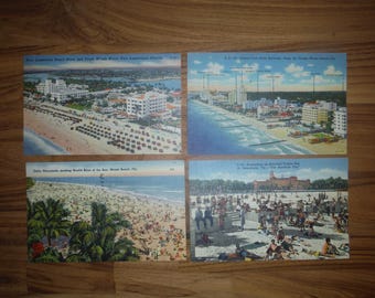 4 Vintage Florida Beach Linen Postcards - 1940's - 1950's Florida Postcard Ephemera Lot - Vintage Miami Tampa Bay Beach Tropical Postcards