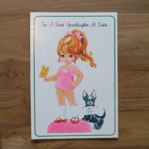 Bonito Vintage Gigi Paper Doll Neta Cartão de Páscoa - Vintage Neta Feliz Páscoa Cartão - Criança Páscoa Cartão Ephemera Junk Journal