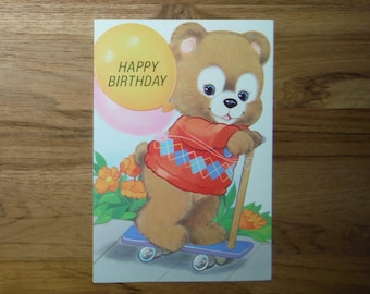 Vintage 1970's Happy Birthday Child's Card - '70's Cute Teddy Bear Birthday Card - Boy Girl Junk Journal Birthday Ephemera