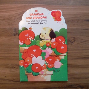 Vintage abuela abuelo tarjeta de San Valentín - Abuelos de la década de 1970 brillante plegable San Valentín - Abuela Abuelo de los años 70 Efímera de San Valentín