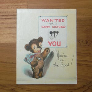 Meilleure carte d'anniversaire ancienne ours en peluche - carte d'anniversaire jeune garçon fille vintage des années 1930 - carte d'anniversaire ancienne amusante recherchée scrapbooking éphémères