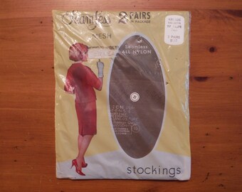 2 Pairs Vintage Nylons New in Package - 1960's Seamless Mesh Stockings Pantyhose - Never Opened Ladies Seamless Taupe Stockings Size 10