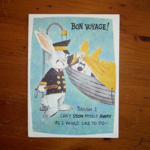 Vintage Best Wishes Travel Card - 1960's Safe Trip Travels Greeting Card - Whimsical Bon Voyage Sparkly Junk Journal Scrap Book Ephemera