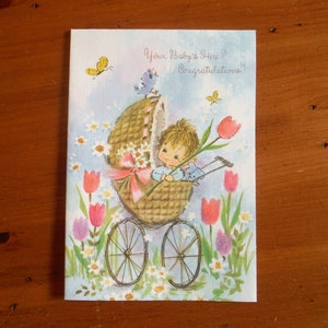 Vintage Unused New Baby Card - 1960&#39;s New Baby Card - &#39;60&#39;s New Baby Boy Girl Card - Congratulations Parents Sparkly Glitter Card Ephemera