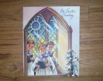 Lovely Vintage 1950's Easter Card - Vintage '50's Easter Sunday Choir Boys Card - Vintage Beautiful Easter Message Journal Ephemera