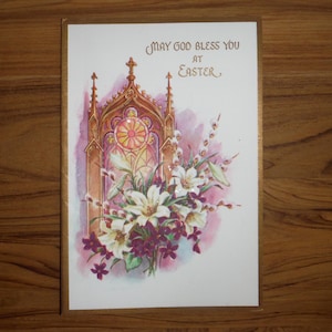 Carte de Joyeuses Pâques vintage des années 60 - carte de Pâques religieuse vintage - carte de Pâques antique - éphémères de scrapbooking de Pâques vintage des années 60