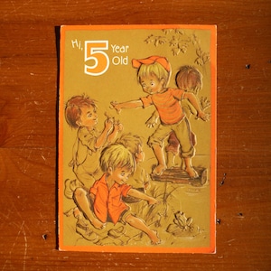 Vintage 1960's Fifth Birthday Card - '60's Five Year Boy Fella Happy Birthday Card - Five Years Junk Journal Ephemera