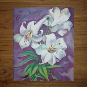 Schöne Vintage 1950er Osterkarte - Vintage '50er Oster Nachricht Lilien Grußkarte - Vintage Poignable Easter Scrapbook Journal Ephemera