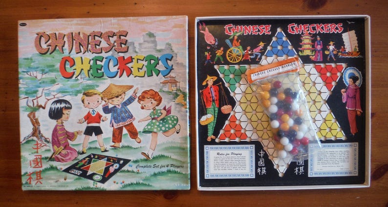 Vintage Checkers Game Board Art Wall Art 1950/'s Retro Bar Children/'s Playroom Retro Decor Vintage Whitman Chinese Checkers Board Game