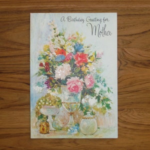 Vintage 1950's Mother Birthday Card - '50's Mother Mom Sparkly Flowers Floral Birthday Card - Charming Vintage Mom Birthday Ephemera