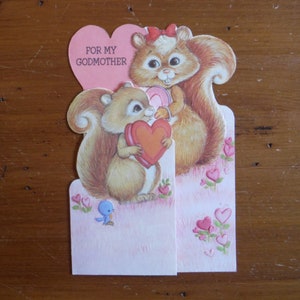 Tarjeta de San Valentín de madrina vintage: tarjeta de San Valentín con ardillas de madrina kitsch de los años 60: linda efímera de San Valentín de madrina