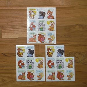 Adorable Vintage Animal Stickers - Vintage 1970's Animal Babies Squirrel Bunny Skunk Sticker Decorations - Vintage Animal Journal Ephemera
