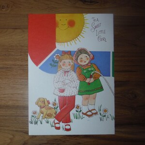 Mod Vintage kleines Mädchen Geburtstagskarte - Vintage süße Mädchen-Geburtstagskarte - wunderliches Mädchen Welpe Kätzchen Geburtstag Scrapbook Journal Ephemera