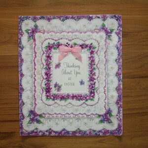 Belle carte de Pâques vintage des années 50 - carte de Pâques spéciale dentelle florale vintage des années 50 - Joyeuses Pâques Miss You Card Journal Scrapbook Ephemera