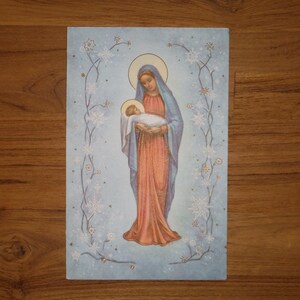 Tarjeta navideña vintage de los años 60 - Tarjeta religiosa con el Niño Jesús en relieve vintage de los años 60 - Tarjeta navideña vintage de Jesús, la Madre María, diario efímero