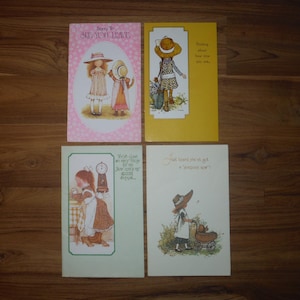 4 cartes Holly Hobbie vintage - papeterie vintage Holly Hobbie Cards des années 1970 - Holly Hobbie New Baby journal éphémère pour la fête des mères