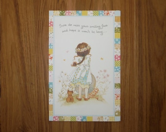 Tarjeta vintage caprichosa para desear una pronta recuperación - Tarjeta vintage con deseos de pronta recuperación - Tarjeta de felicitación de pronta recuperación con gatita de los años 70 - Efímera de diario basura