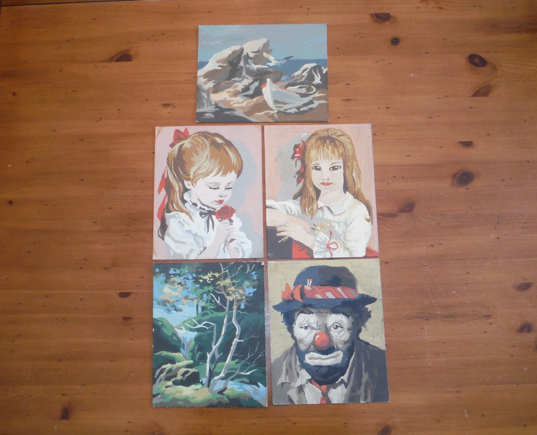 5 Vintage Paint by Number Paintings 1960's Mid Century Paint by Number