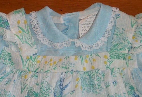 Cute Vintage Blue Apron Infant Dress - 1970's Blu… - image 4