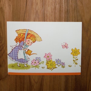 Vintage wunderliche Mädchen Blumen Garten Karte - 70er Jahre Süße Girl Mod Blumen Karte - '70er Jahre Karte Journal Ephemera