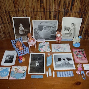 Vintage Baby Doll speelgoed foto's kaarten Ephemera - Shabby Chic Kitschy nieuwe Baby douche Scrapbook Journal Foto's Ephemera