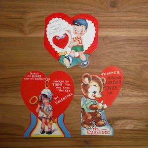 3 biglietti di San Valentino vintage - anni '40 - anni '60 biglietto di San Valentino con orsetto e bambina - il miglior album di ritagli di biglietti di San Valentino antichi