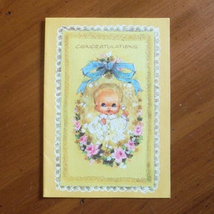 Vintage Unused New Baby Card - 1960&#39;s New Baby Card - &#39;60&#39;s New Baby Boy Girl Card - Congratulations Parents Sparkly Glitter Card Ephemera