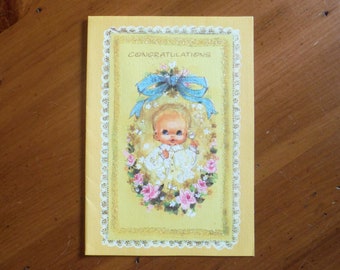 Vintage Unused New Baby Card - 1960&#39;s New Baby Card - &#39;60&#39;s New Baby Boy Girl Card - Congratulations Parents Sparkly Glitter Card Ephemera