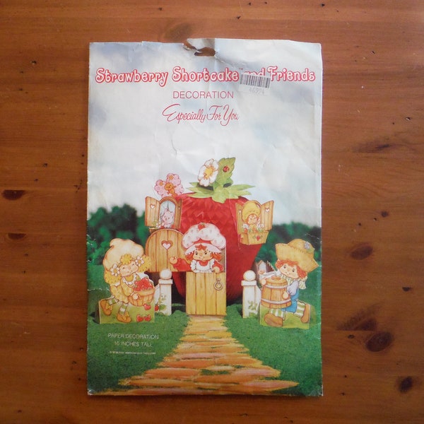 Vintage 1980's Strawberry Shortcake Party Decoration - '80's Strawberry Shortcake Happy Birthday Table Centerpiece Junk Journal Ephemera